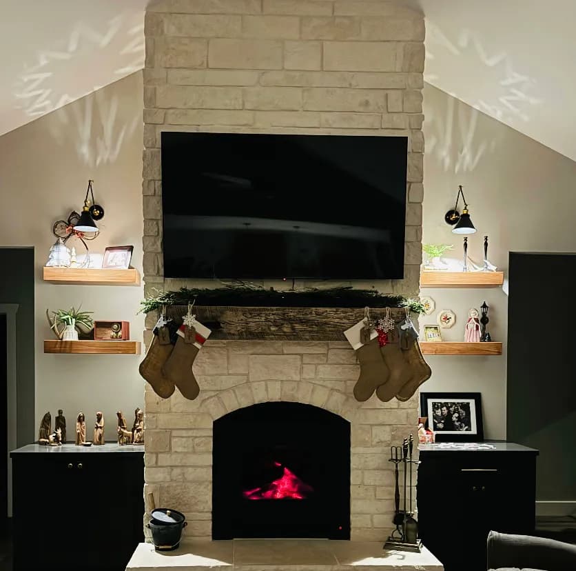 Hand-carved fireplace beam detail